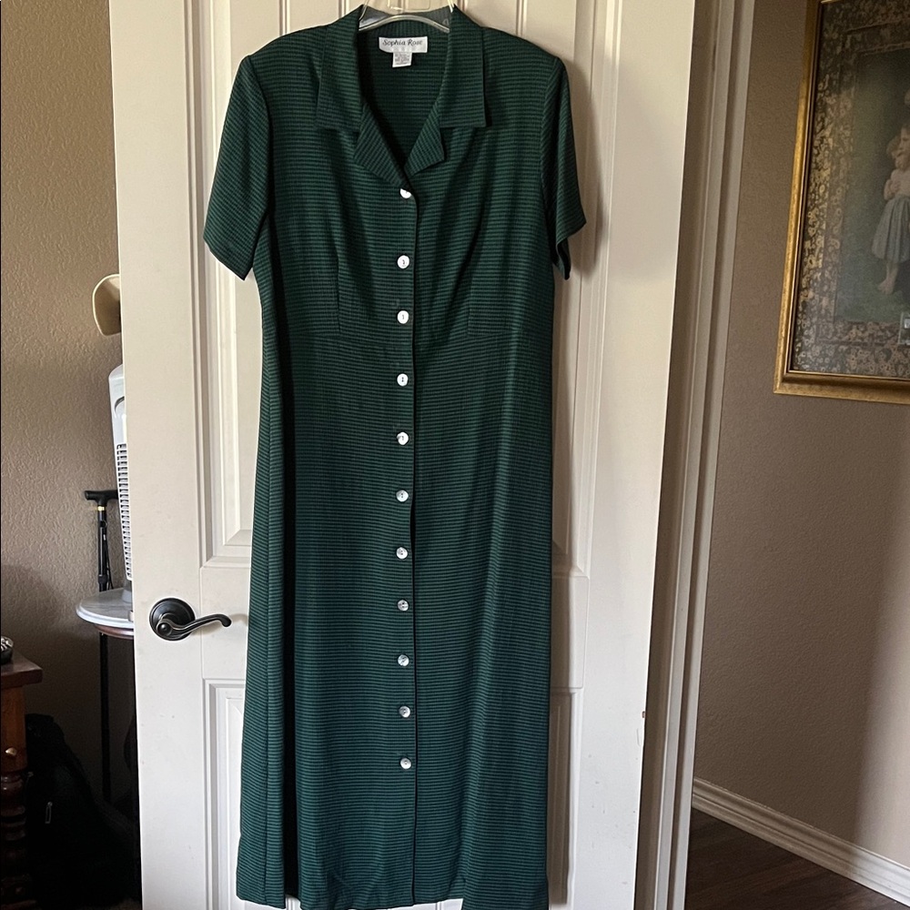 Sophia Rose Dark Green Maxi Dress with White Buttons